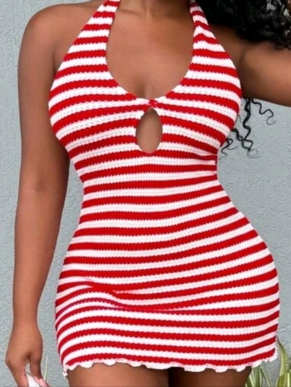 Halter Mini Dress in Red & White Stripe